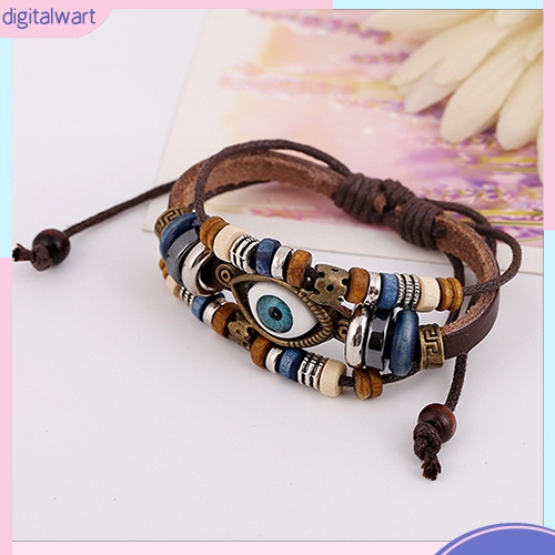 Vòng Tay Da Mặt Hình Mắt Thổ Nhĩ Kỳ Handmade Có Thể Điều Chỉnh Dành Cho Nam Nữ