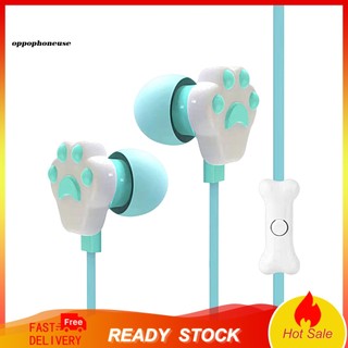  Tai Nghe Nhét Tai Có Dây Điều Khiển Và Micro 35mm Hình Chân Mèo Hoạt Hình Thể Thao Thoải Mái Cho OPPO 