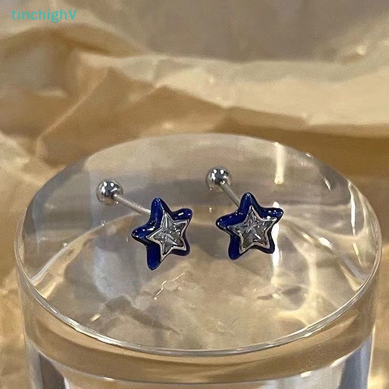 Bông Tai Đinh Tán Hình Ngôi Sao Đính Pha Lê Xanh Dương Ngọt Ngào Thời Trang Cho Nữ Y2k [Mới]