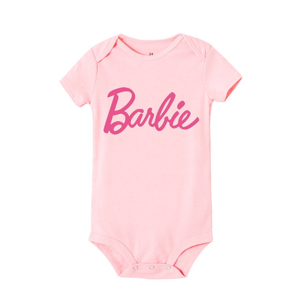 Áo Liền Quần Ngắn Tay In Chữ barbie Cho Bé Gái Sơ Sinh