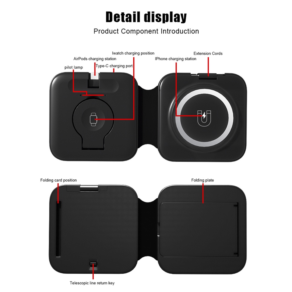 Đế Sạc Nhanh Không Dây 3 Trong 1 15W Cho iPhone 14 / 13 / 12 Pro Max / Pro / XS Max / XR / 8 / 7 Plus Và AirPods 1 / 2 / 3 / Pro