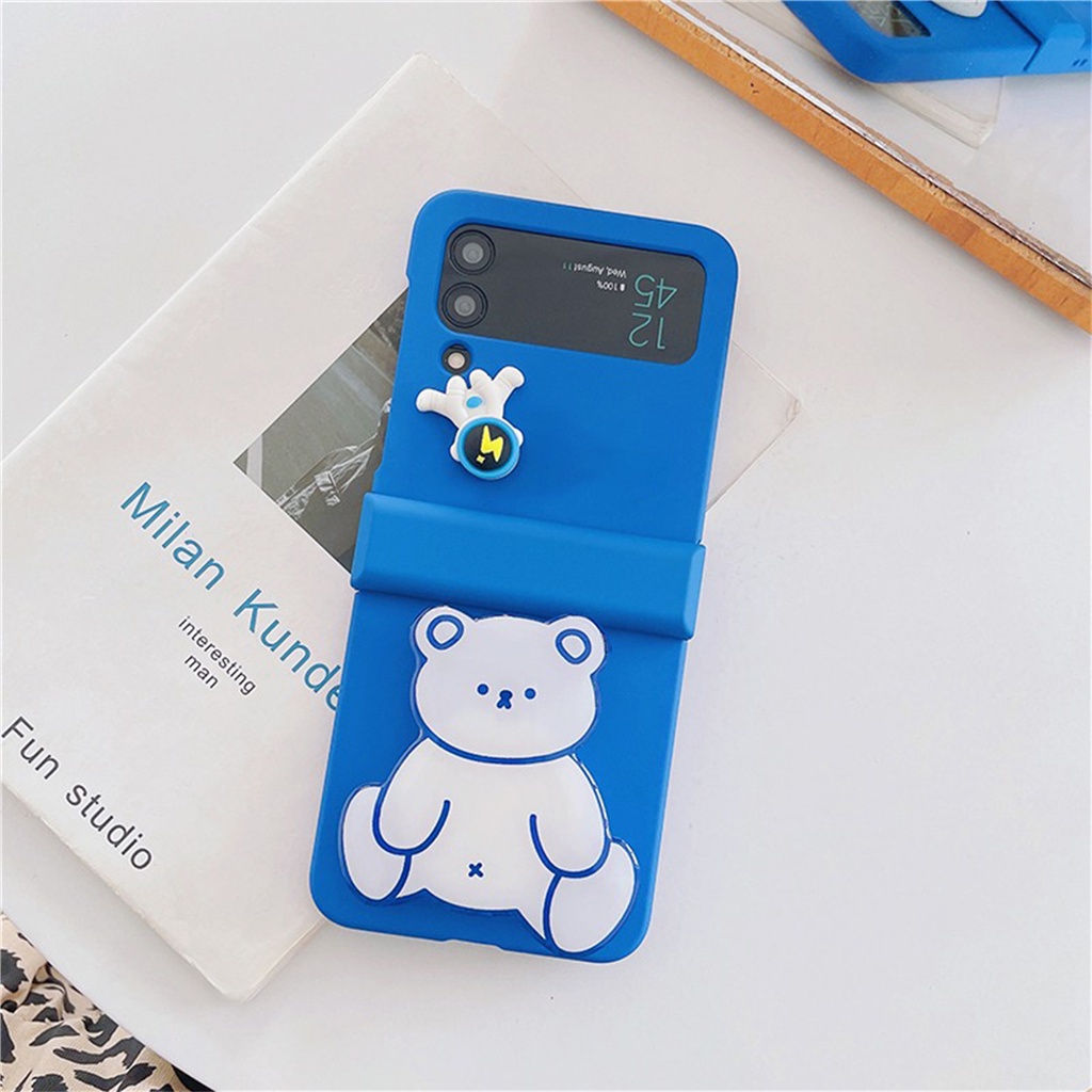 Ốp Điện Thoại Có Giá Đỡ Hình Gấu Hoạt Hình 3D Hàn Quốc Cho Samsung Galaxy Z Flip 3 4 5G Z Flip4 Flip 4 Zflip4