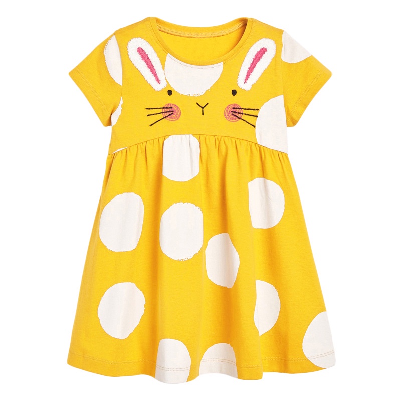 Đầm Công Chúa Tay Lửng Chất Liệu Cotton Thêu Họa Tiết Xinh Xắn Cho Bé Gái