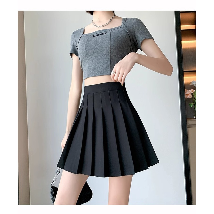 Chân Váy Chữ a Lưng Cao Xếp Ly Màu Xám Thời Trang Mùa Hè Cho Nữ