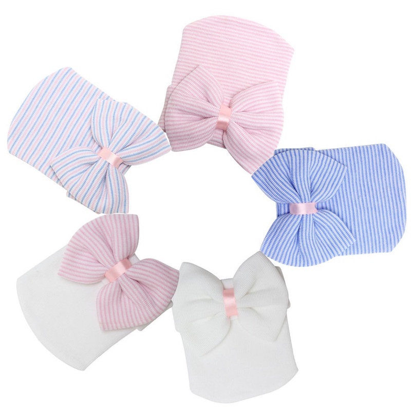 Mũ Beanie Cotton Kẻ Sọc Thắt Nút Đang Ngủ Cho Trẻ Sơ Sinh Mới Sinh Năm 2023