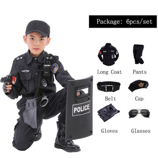 Halloween cảnh sát trang phục trẻ em trẻ em lễ hội đảng cảnh sát đồng phục chàng trai swat quân đội cảnh sát cosplay bộ quần áo 110-160cm