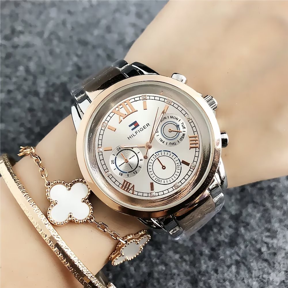 Đồng Hồ Đeo Tay Tommy Hilfiger Mặt Tròn Đính Đá Thời Trang Cho Cặp Đôi
