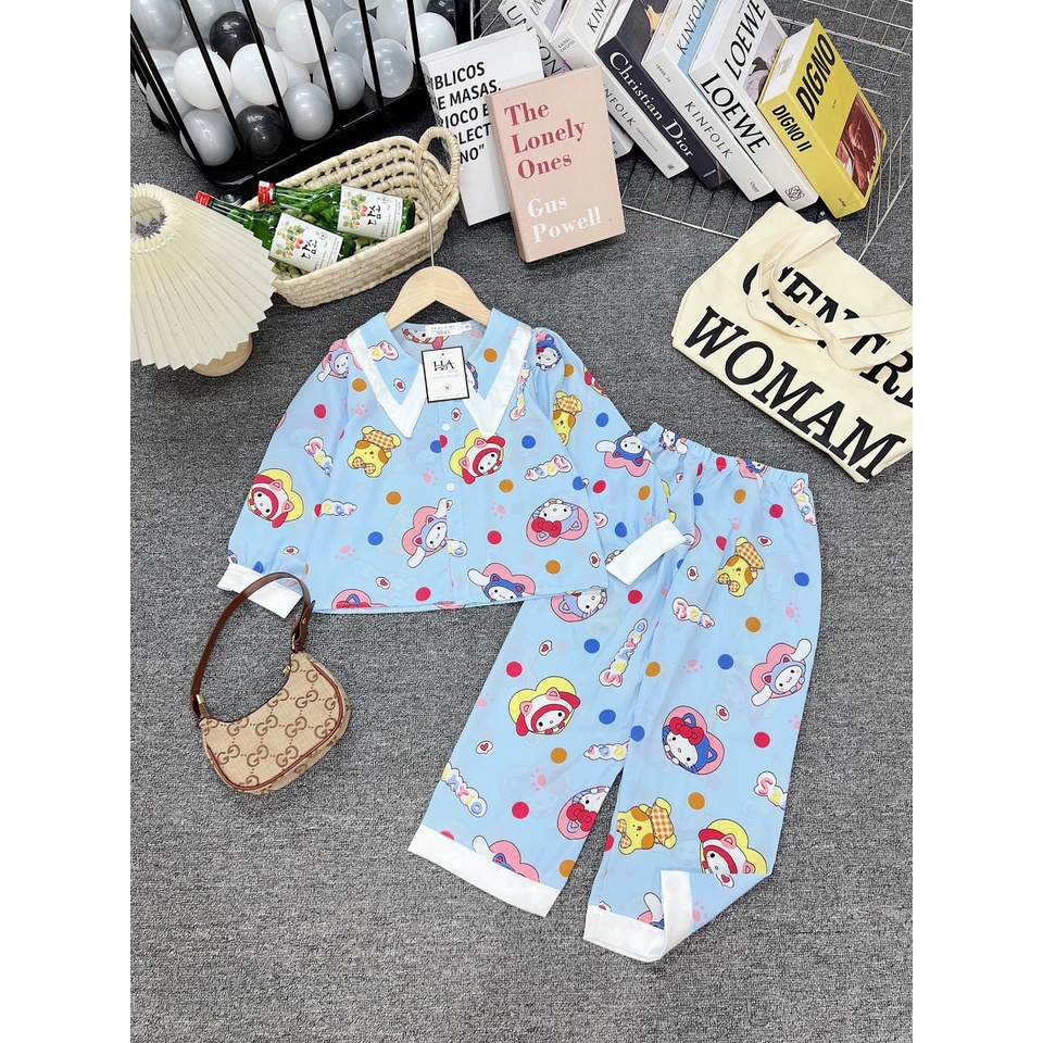 SIZE ĐẠI 16-28KG: Bộ pijama lụa dài tay mềm mại cho bé gái - BPL25