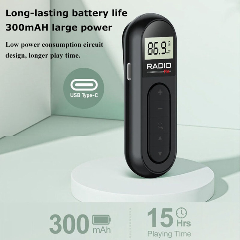 Radio FM Mini Bỏ Túi Màn Hình LCD Có Dây Chuẩn 3.5mm