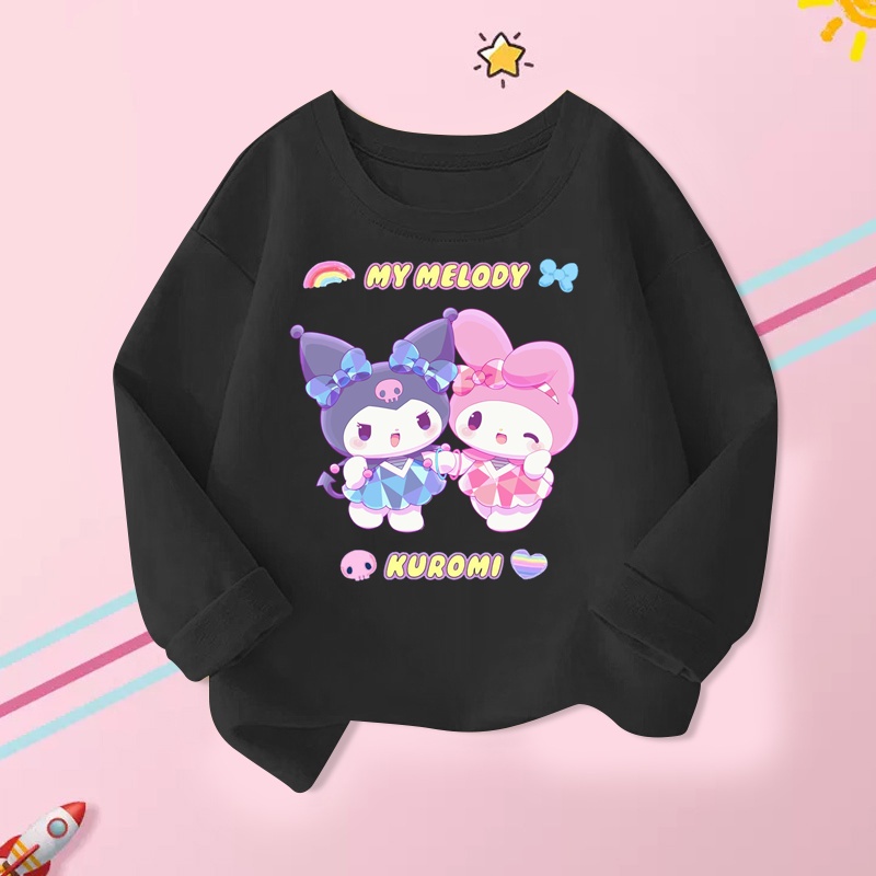Áo Thun Tay Dài In Hoạt Hình My Melody Kuromi Dễ Thương Cho Bé Gái