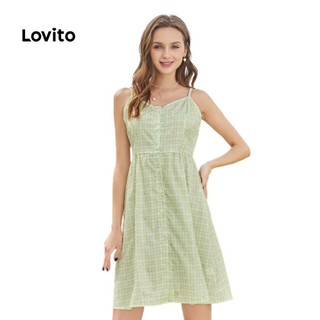 Lovito Váy có dây buộc Spaghetti trơn đơn giản L24AE017 (Xanh nhạt)