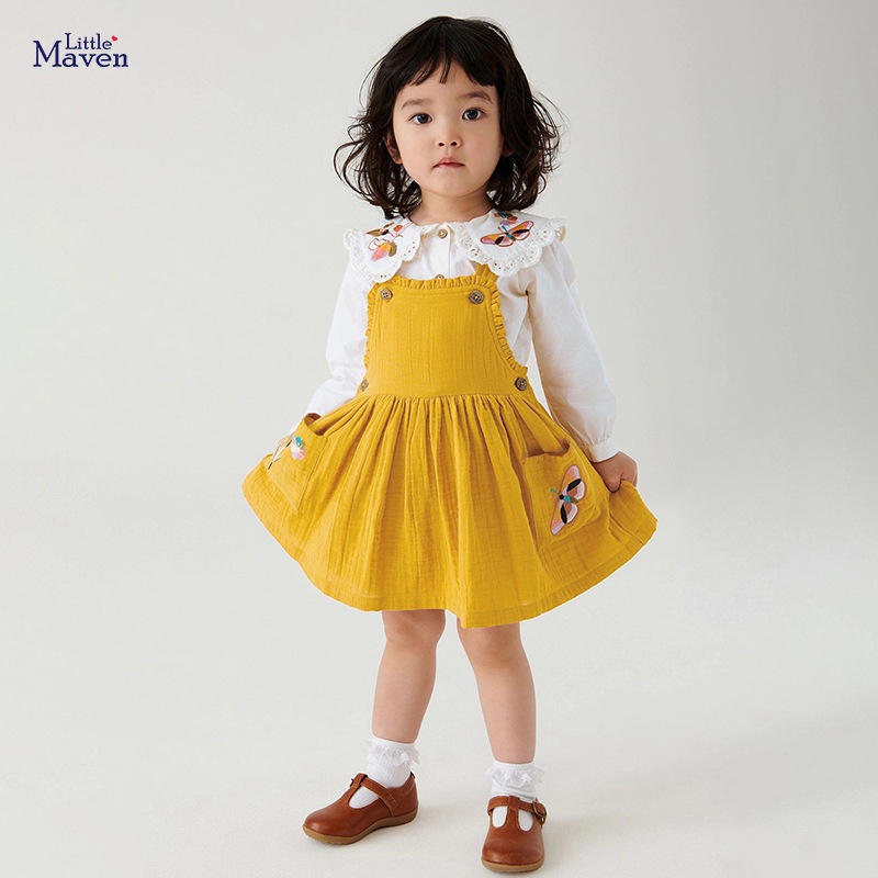 Đầm Yếm Chất Liệu Cotton Thêu Họa Tiết Phong Cách Âu Mỹ Thời Trang Mùa Thu Xinh Xắn Cho Bé Gái