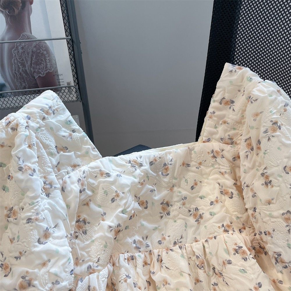 Áo sơ mi nữ hoa pháp ngọt ngào dễ thương cổ vuông tay ngắn peplum top