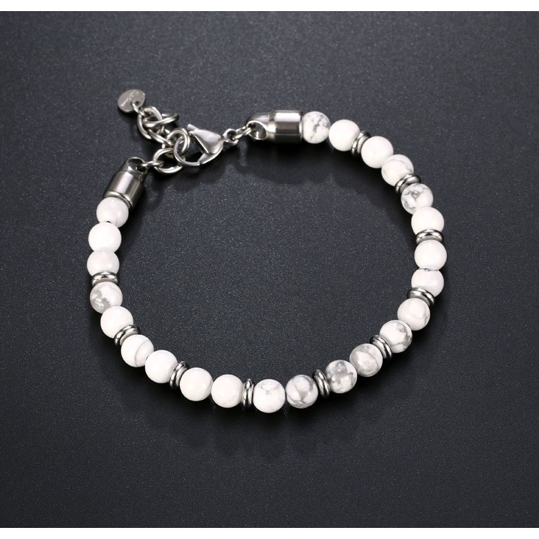 Vòng tay nam nữ chuỗi hạt đá bản đồ 6mm PER Merin Accessories lắc tay nam hạt ngọc màu đen trắng - Vòng Tay Per