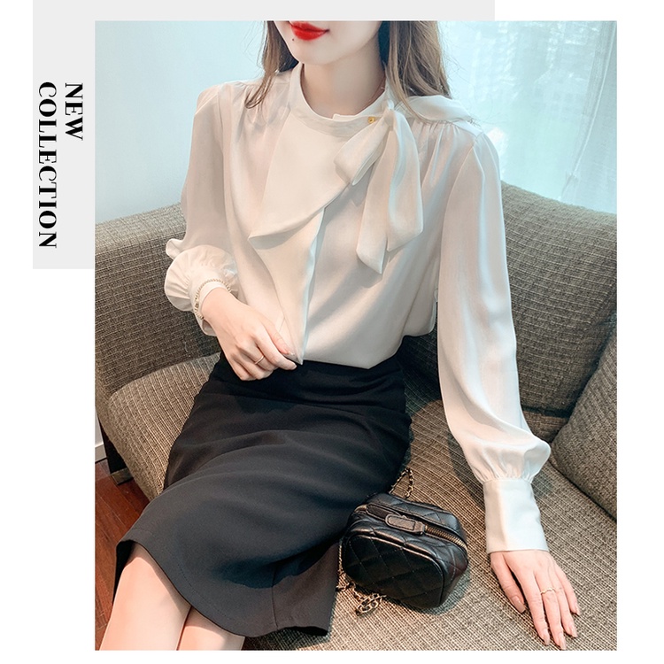 Áo Sơ Mi Thắt Nơ Tay Dài Thanh Lịch Thời Trang Mùa Thu