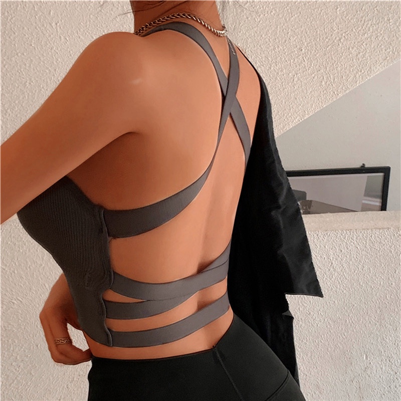 Áo Ngực Thể Thao Đan Dây Chéo Có Mút Đệm Quyến Rũ Dành Cho Nữ