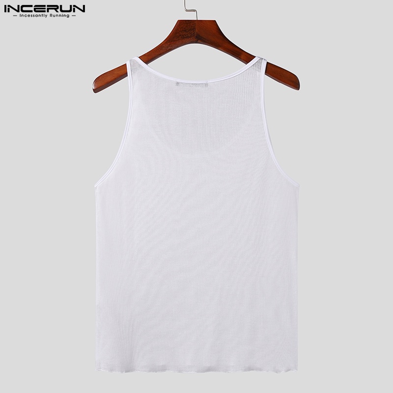 INCERUN Áo Ba Lỗ Kẻ Sọc Xuyên Thấu Gợi Cảm Phong Cách Vintage Cho Nam