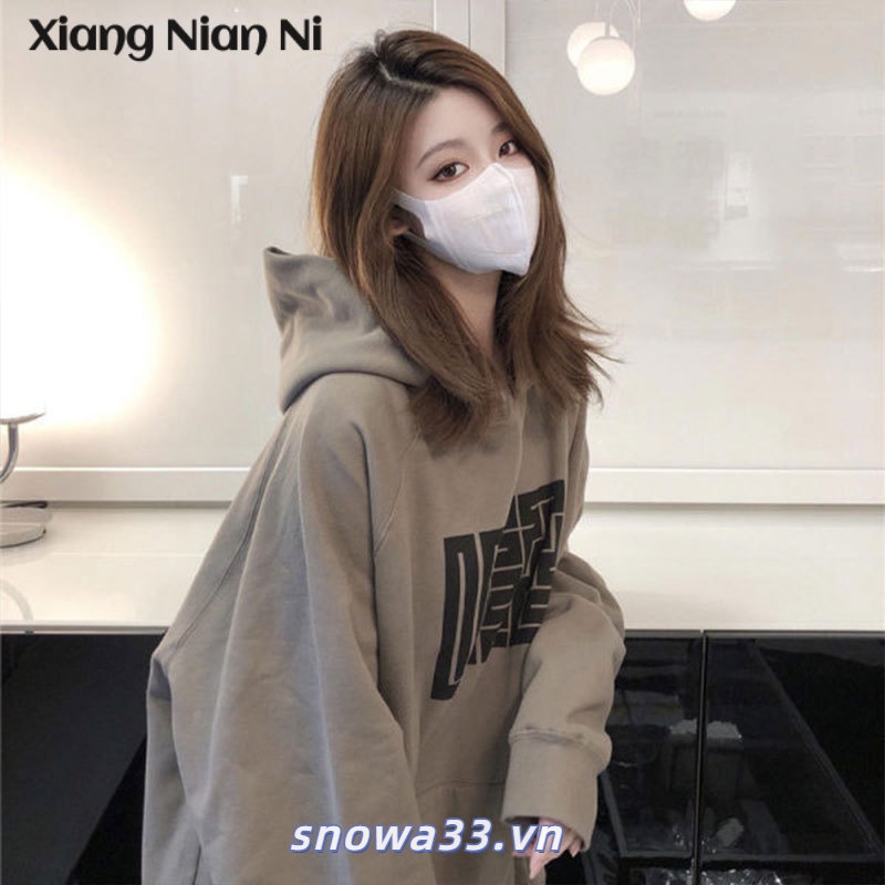 Xiang Nian Ni Áo Khoác sweater Có Mũ Dáng Rộng In Hình Phong Cách Hàn Quốc Cổ Điển Thu Đông Mới Dành Cho Bạn Nữ Sinh