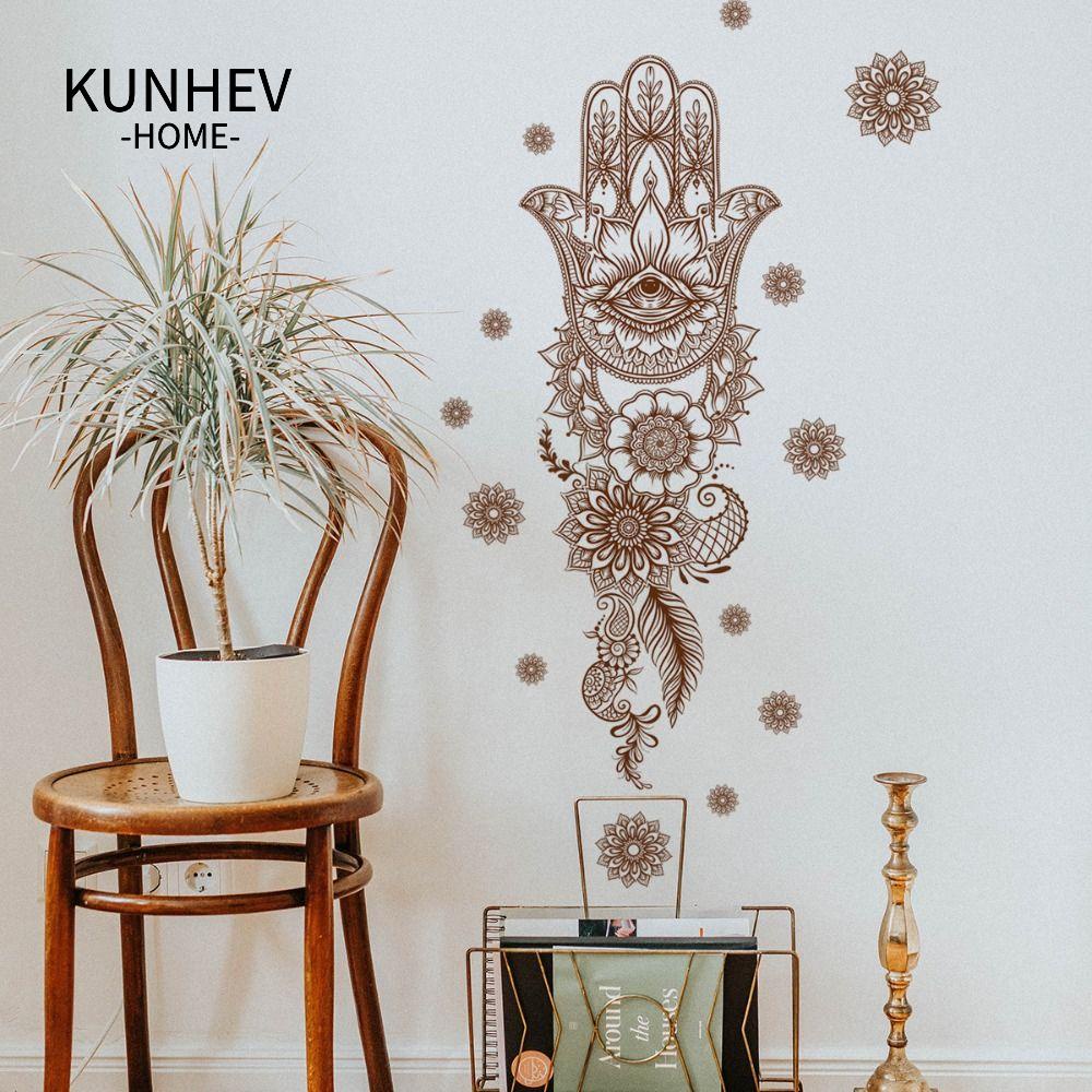KUNHEV Decal dán tường DIY Họa Tiết Hoa Sen 23x36inch Có Thể Tháo Gỡ Trang Trí Phòng Khách Yoga Thiền Định Hình Bàn Tay Hamsa