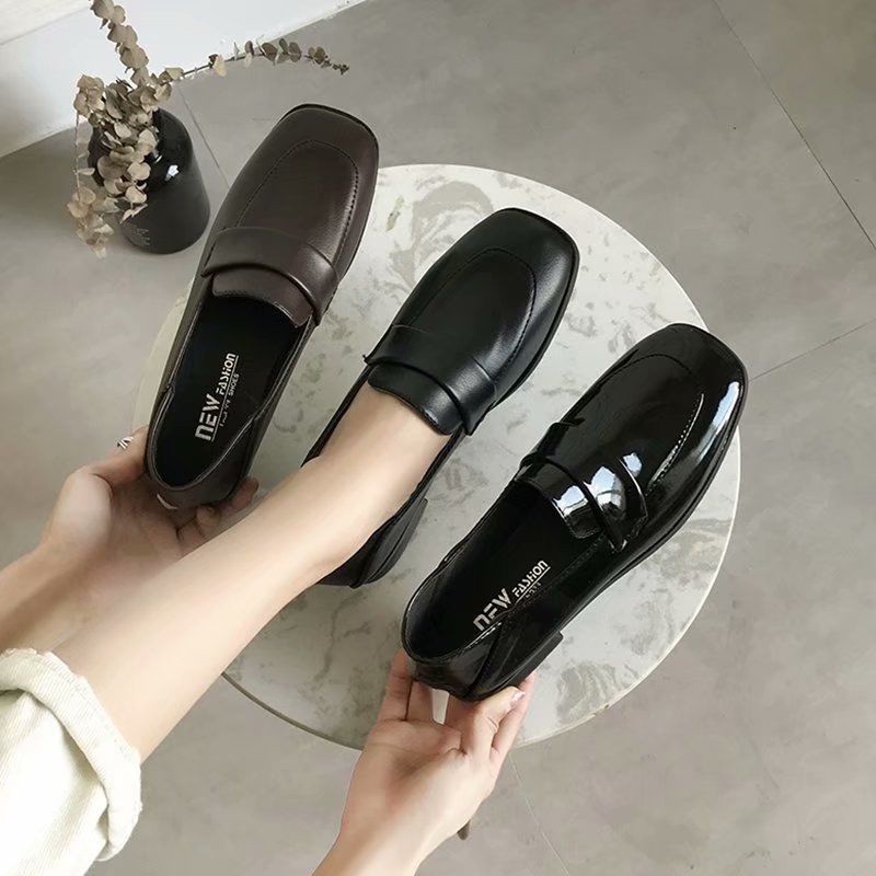 Đen Giày Da Đế Bằng Phong Cách Anh Quốc Thời Trang Xuân Thu 2023