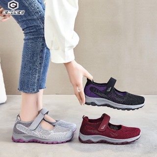 Enlee Giày Thể Thao Quai Dán Đế Mềm Thoáng Khí Thoải Mái Cho Nữ Trung Niên