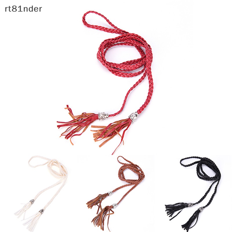 Rt boho women simple pu leather tua braided self-tie belt thin waist rope belt n