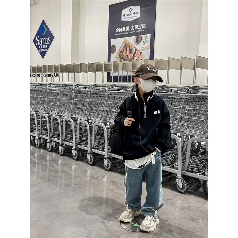 Quần jean bé trai QB360 sz 90-150 màu xanh sọc chữ, quần chất denim cho bé thời trang thu đông