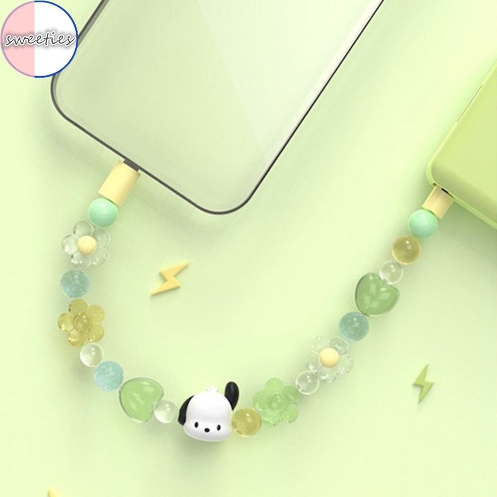 2 trong 1 sanrio kuromi phim hoạt hình hạt dễ thương sạc dữ liệu cáp usb vòng đeo tay phù hợp với ios type-c