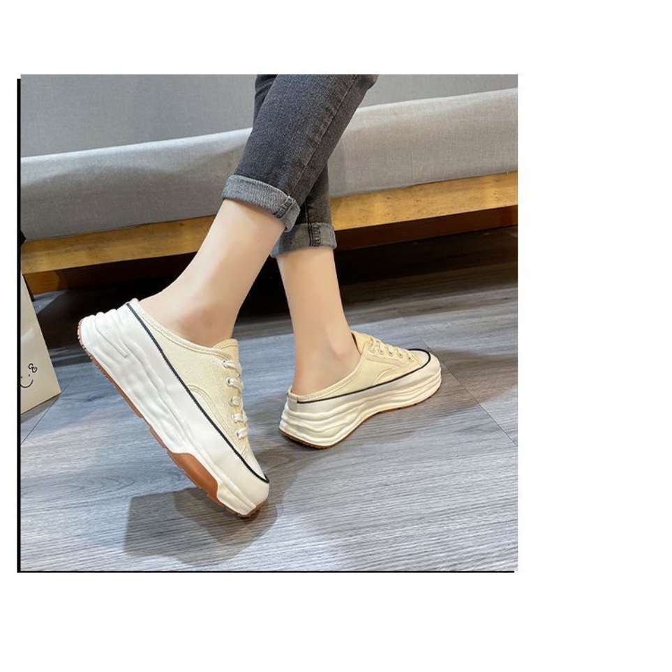 Giày thể thao ít gót, dép cao gót đế dày, phụ nữ đi dép vải lười cho trang phục mùa hè