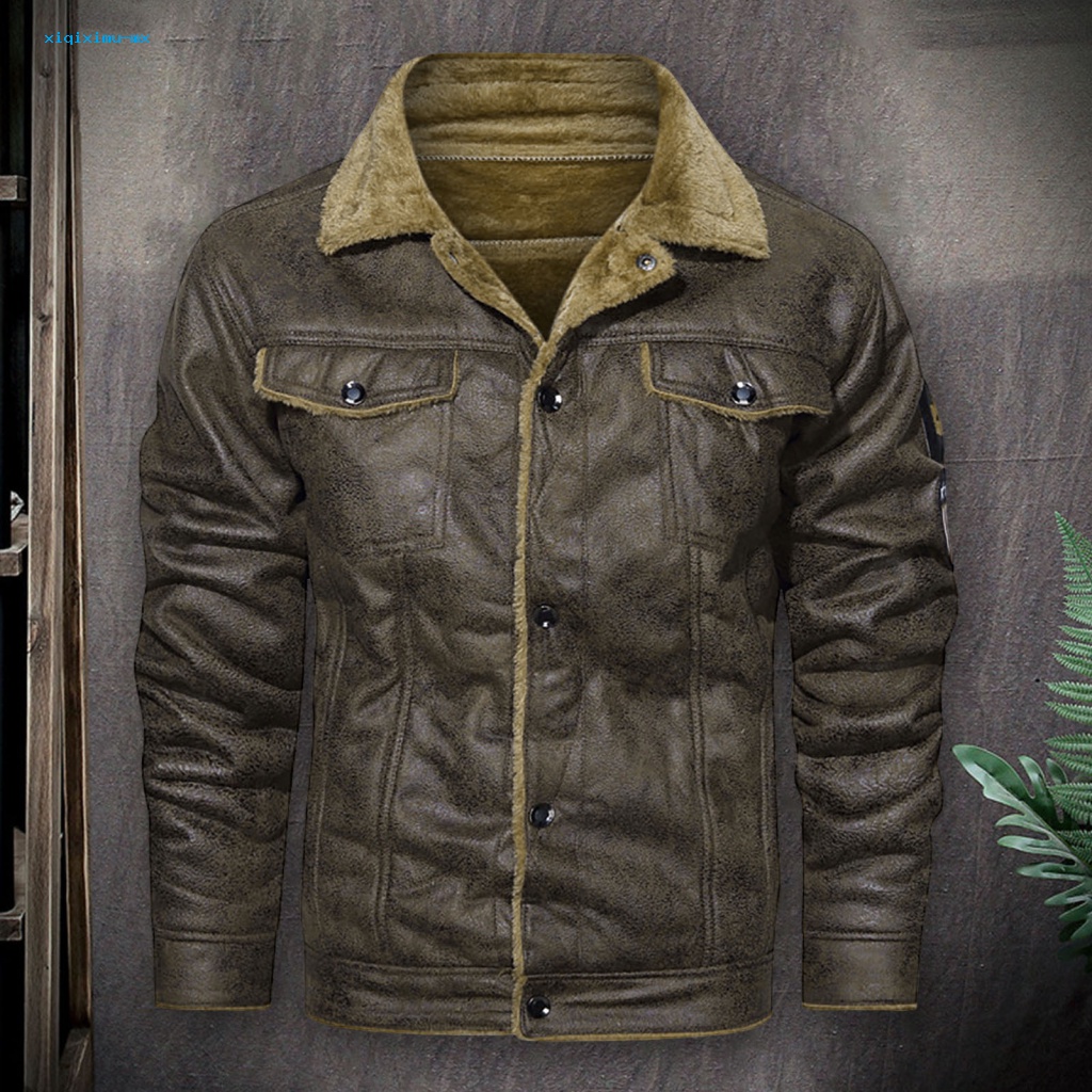 Xi * retro jacket single-breasted jacket nam dày dặn áo khoác mùa đông ấm áp lông thú giả không thấm nước mỏng phù hợp lý tưởng cho thời tiết lạnh
