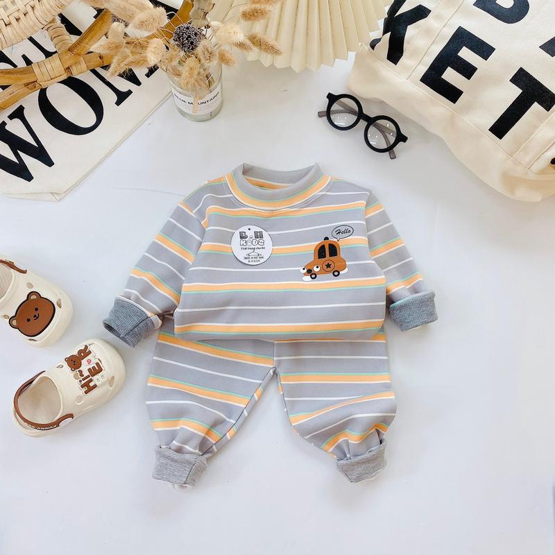 Bộ nỉ dài tay họa tiết kẻ sọc cho bé trai, bé gái size 5-15kg