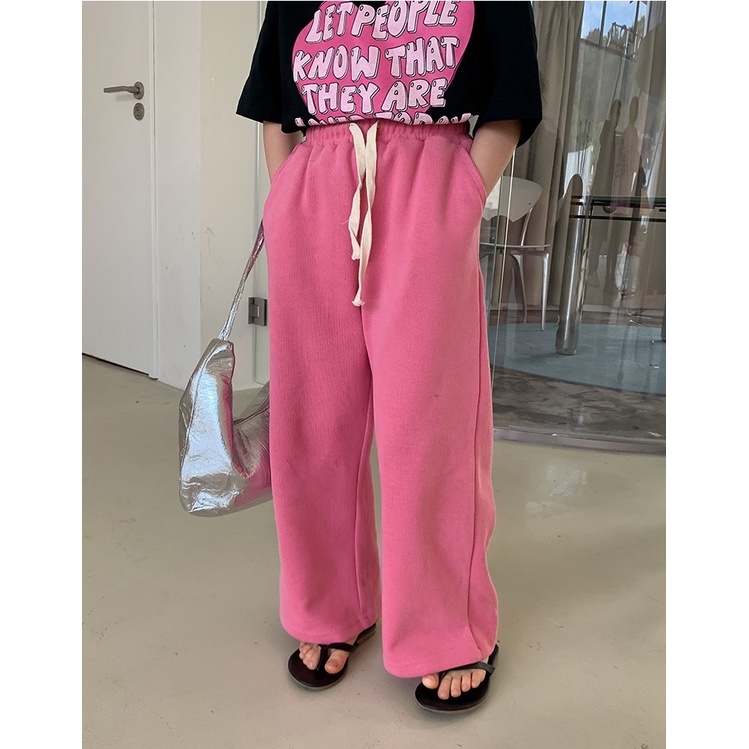 Quần nỉ dài bé gái ống suông QG369 sz 110-160, quần dài thắt dây cho trẻ em thời trang Hàn Quốc