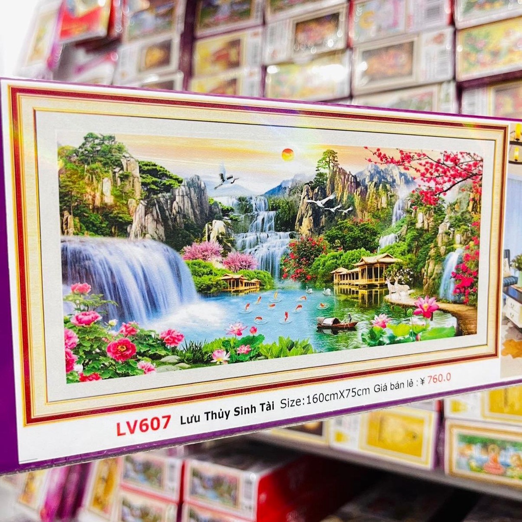Tranh Đính Đá Lưu Thuỷ Sinh Tài Lv606(120x60cm) Lv607(160x75) Lv608(200x95) Chưa Đính