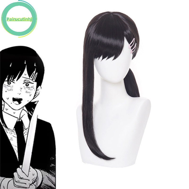 Pairhj anime chain man igashiyama kobeni cosplay wig dài 35cm màu đen chịu nhiệt tổng hợp tóc bên tóc giả vn