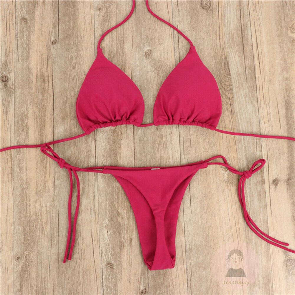Dre-2pcs phụ nữ mùa hè màu rắn buộc bên bộ đồ bơi