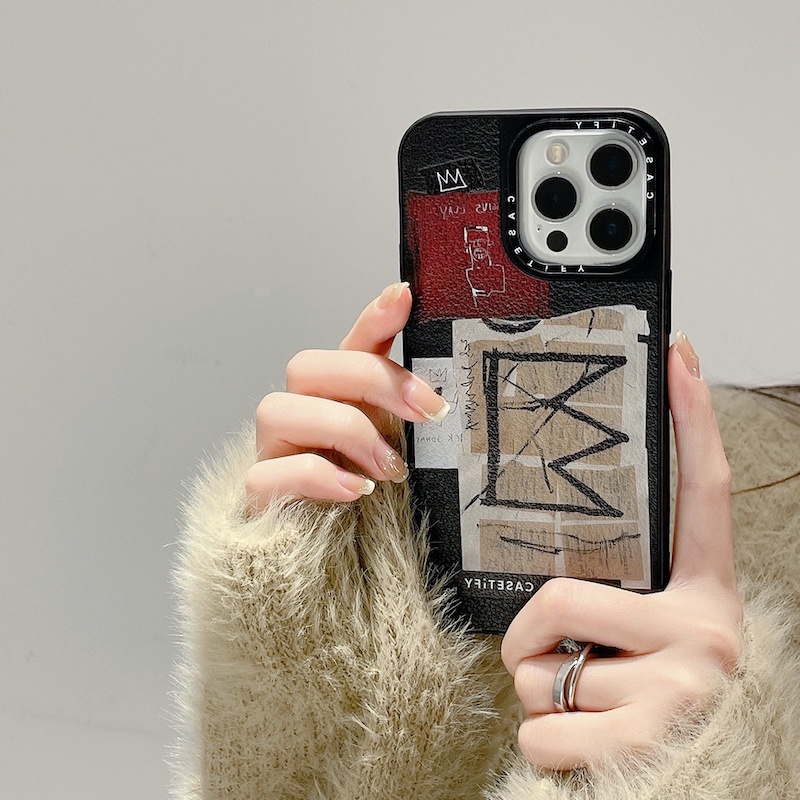 Artist basquiat crown dinosaur formula leather texture casetify phone case cho iPhone 15 14 13 12 11 pro max plus x xs xr, vỏ cứng