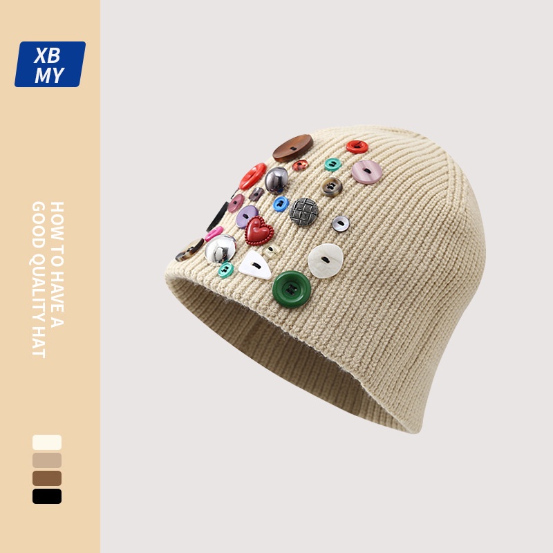 Mũ dệt kim nút đầy màu sắc thời trang phong cách hàn quốc