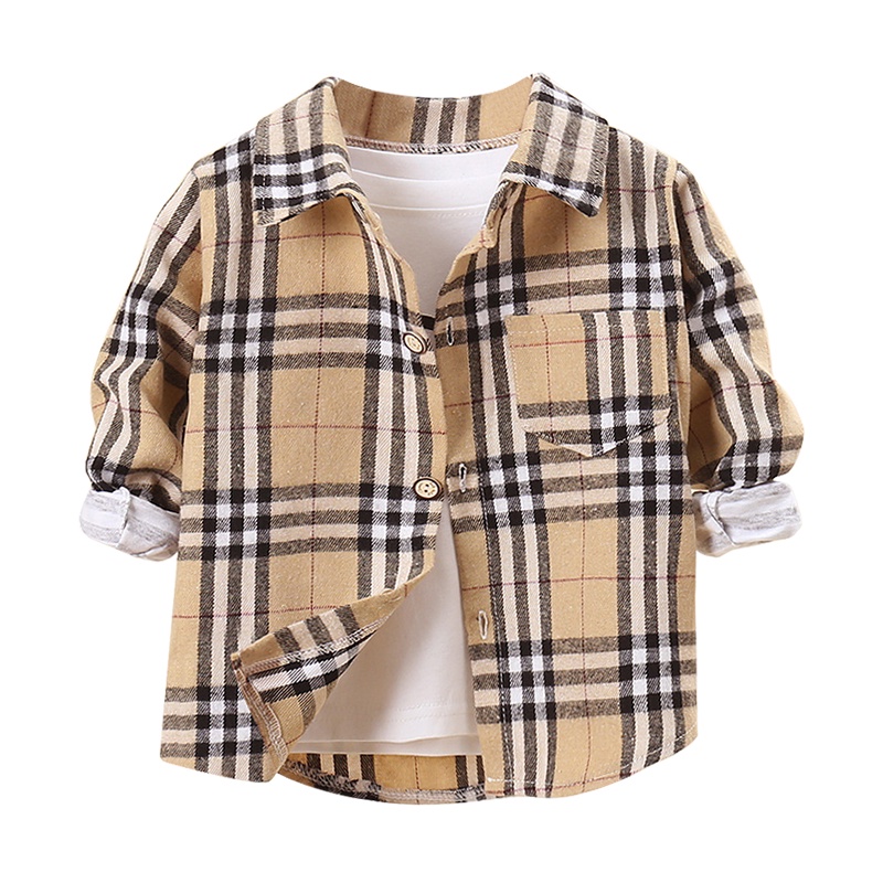 Ljmofa 2-8y trẻ em áo sơ mi kẻ sọc cotton dài-tay áo mùa xuân áo sơ mi kiểm tra ve áo cho bé trai và bé gái