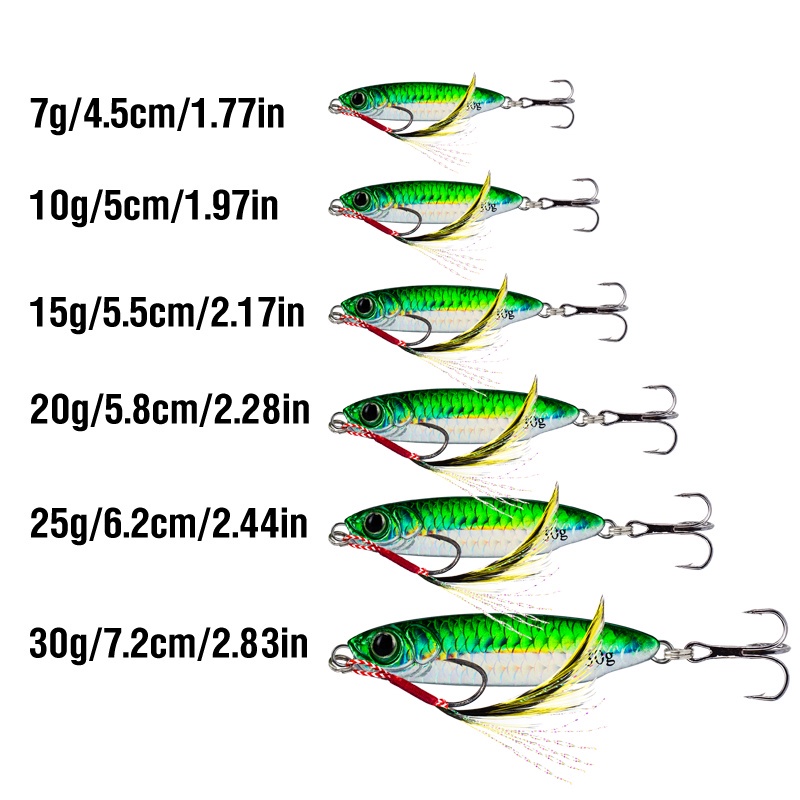 1 cái kim loại jig câu cá lure 7g / 10g / 15g / 20g / 25g / 30g đồ câu cá chìm chậm 8 màu 3d eyes mồi câu cá laser nhân tạo