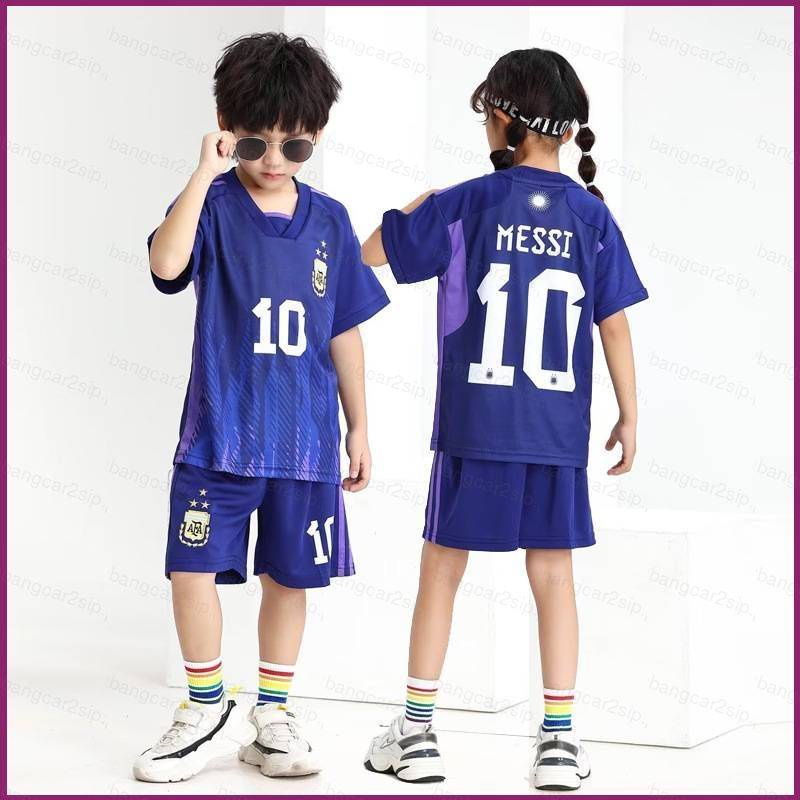 Yp2 22/23 childrens set argentina 3stars jersey away messi football tshirt quần short trẻ em suit py2