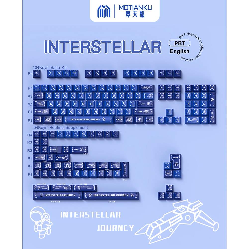 Interstellar journey blue keycaps cherry profile keycap được cá nhân hóa cho bàn phím cơ với phím 7u và iso