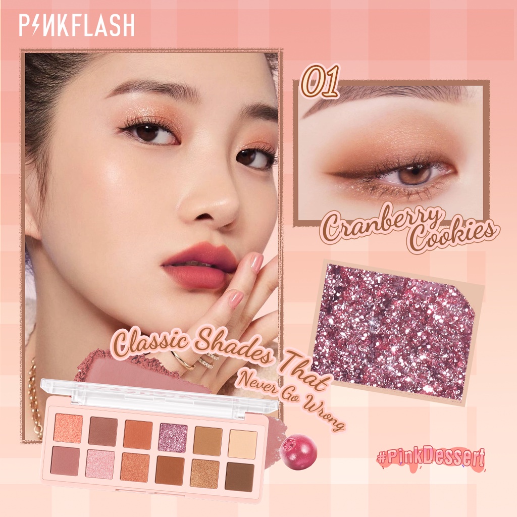 Bảng phấn mắt PINKFLASH PinkDessert nhũ lấp lánh, chất phấn mịn lì dễ tán trang điểm mắt rạng rỡ 100g