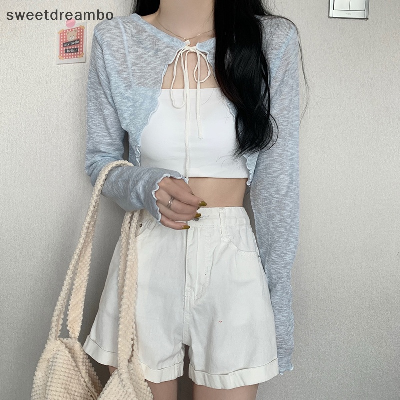 Áo Cardigan chống nắng mỏng tay dài có dây buộc thời trang mùa hè màu trơn cho nữ