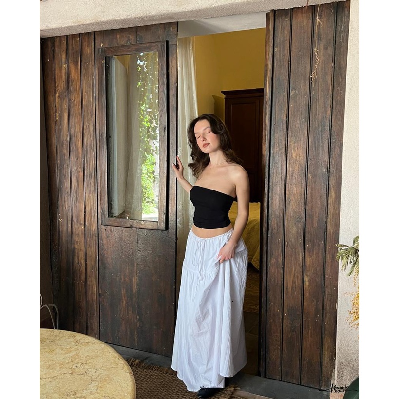 Hannie-women mùa hè dây rút thun lỏng a-line váy