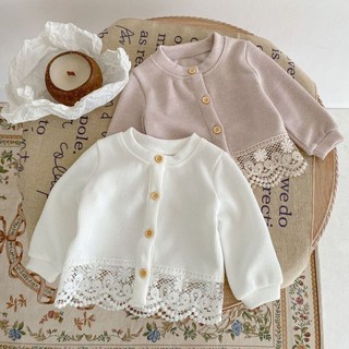 Áo Khoác cardigan Len Dệt Kim Tay Dài Phối Ren Thời Trang Xuân Thu Dành Cho Bé Gái