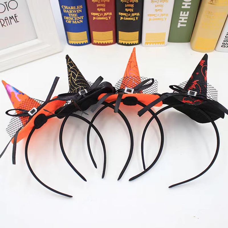 Unisex halloween bowknot phù thủy mũ cài tóc nhiều màu nhựa đàn hồi dây buộc tóc phụ nữ cô gái trang phục đảng cosplay prop headband
