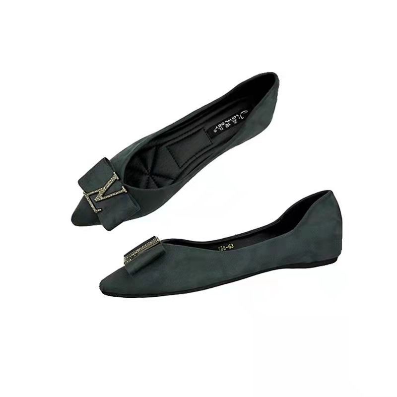 ZTAIXIELUA Giày đơn mũi nhọn nông dành cho nữ giày da lộn thời trang đế bằng màu đen