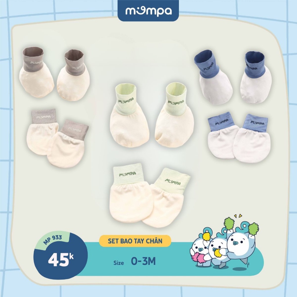 Set bao tay chân mũ yếm sơ sinh cho bé Mompa từ 0 đến 3 tháng vải Sợi tre Bamboo mềm mại thoáng khí MP 933 934 935 [M23]
