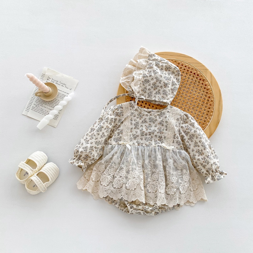 Ins autumn new style baby one-year-old baby girl long-sleeved lace floral romper sơ sinh một-year-old princess dress