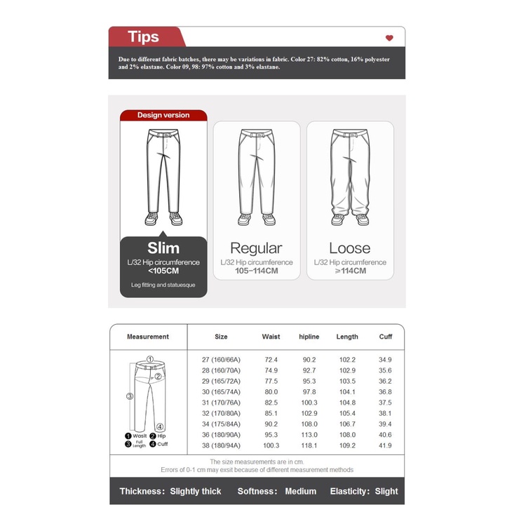 Quần nam GIORDANO 01113736 co giãn vừa vặn cạp vừa